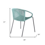 25" Green Metal Outdoor Dining Chairs with Arms, Set of 2