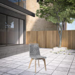 18" Gray Eucalyptus Wood Armless Outdoor Dining Chairs, Set of 2