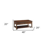 48 Inch Walnut Lift Top Coffee Table With Shelf and Wheels