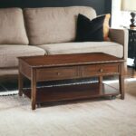 48 Inch Walnut Lift Top Coffee Table With Shelf and Wheels