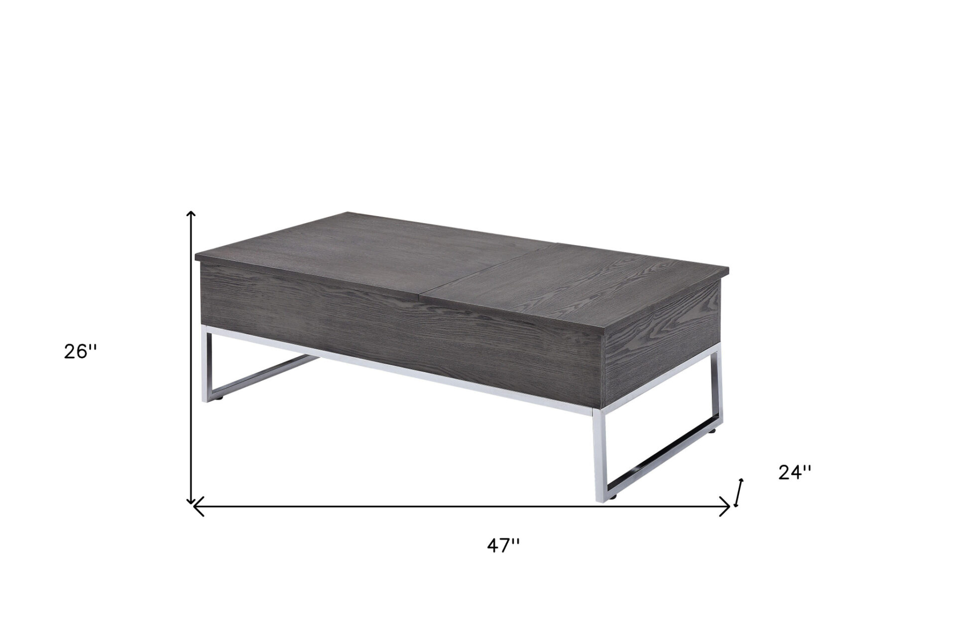 47 Inch Chrome Gray Oak Lift Top Coffee Table With Storage 5 47 Inch Chrome Gray Oak Lift Top Coffee Table With Storage - Image 5