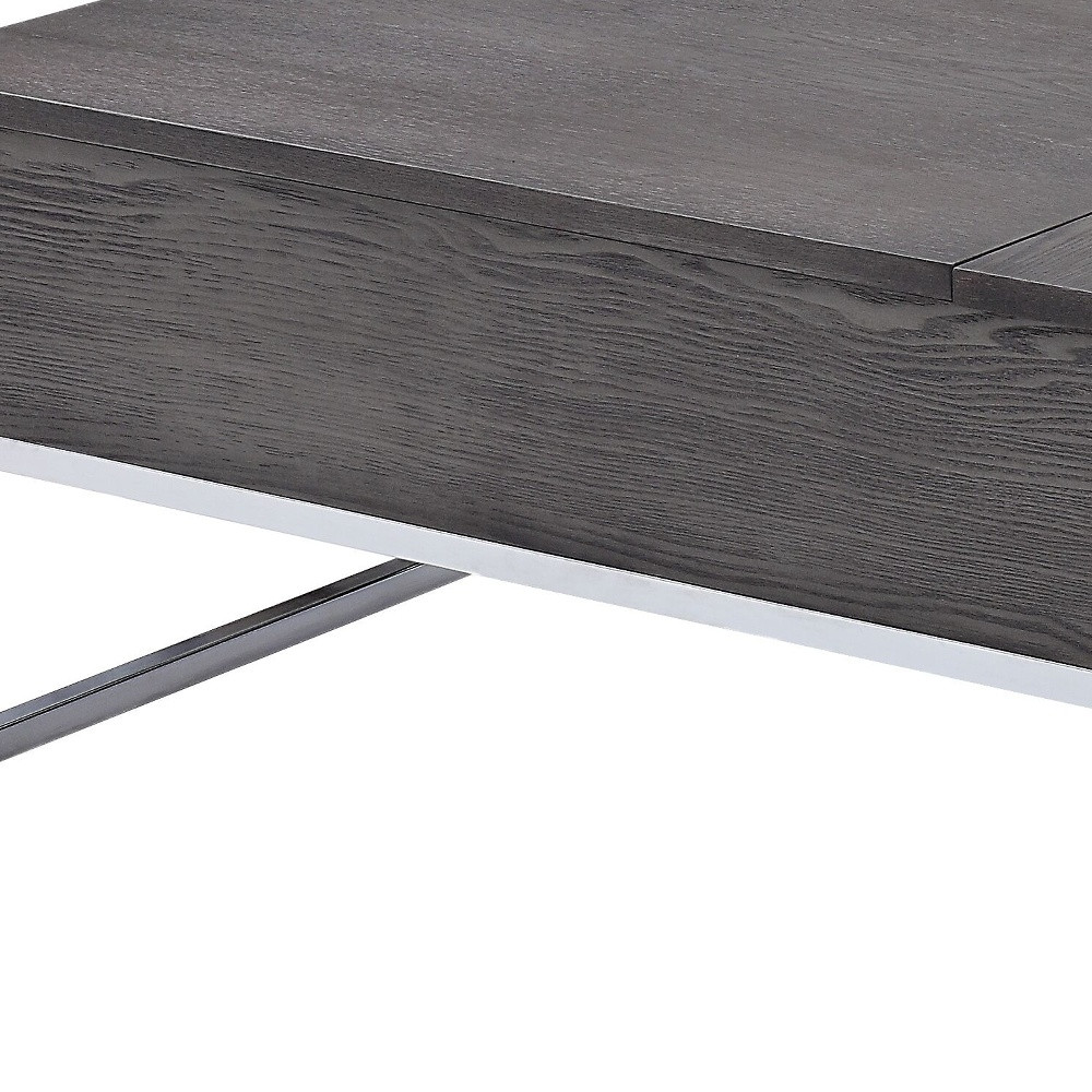 47 Inch Chrome Gray Oak Lift Top Coffee Table With Storage 3 47 Inch Chrome Gray Oak Lift Top Coffee Table With Storage - Image 3