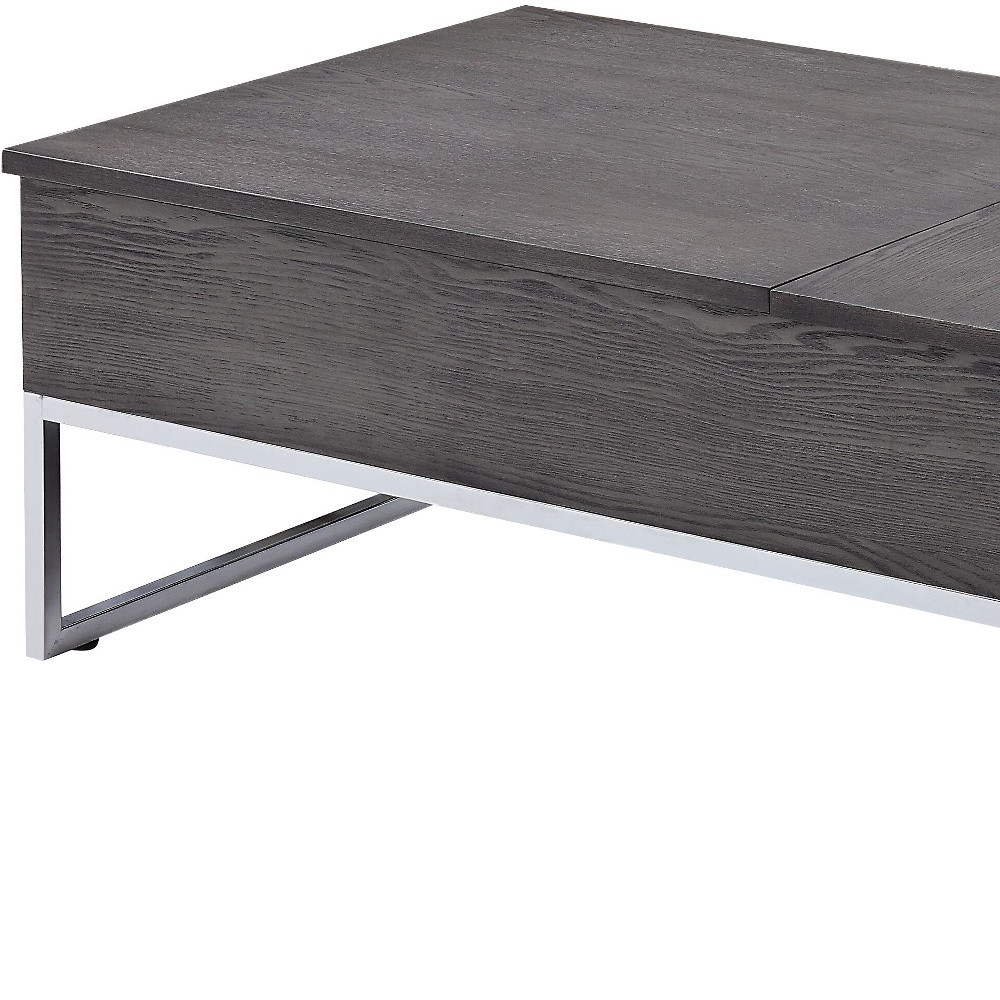 47 Inch Chrome Gray Oak Lift Top Coffee Table With Storage 4 47 Inch Chrome Gray Oak Lift Top Coffee Table With Storage - Image 4