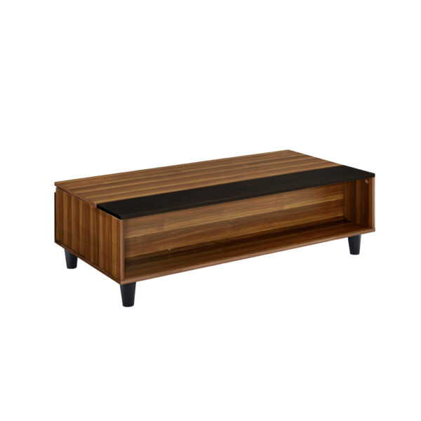 47 Inch Walnut and Black Lift Top Coffee Table With Shelf