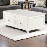 48-Inch White Lift Top Coffee Table With Two Drawers
