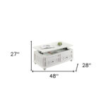 48-Inch White Lift Top Coffee Table With Two Drawers
