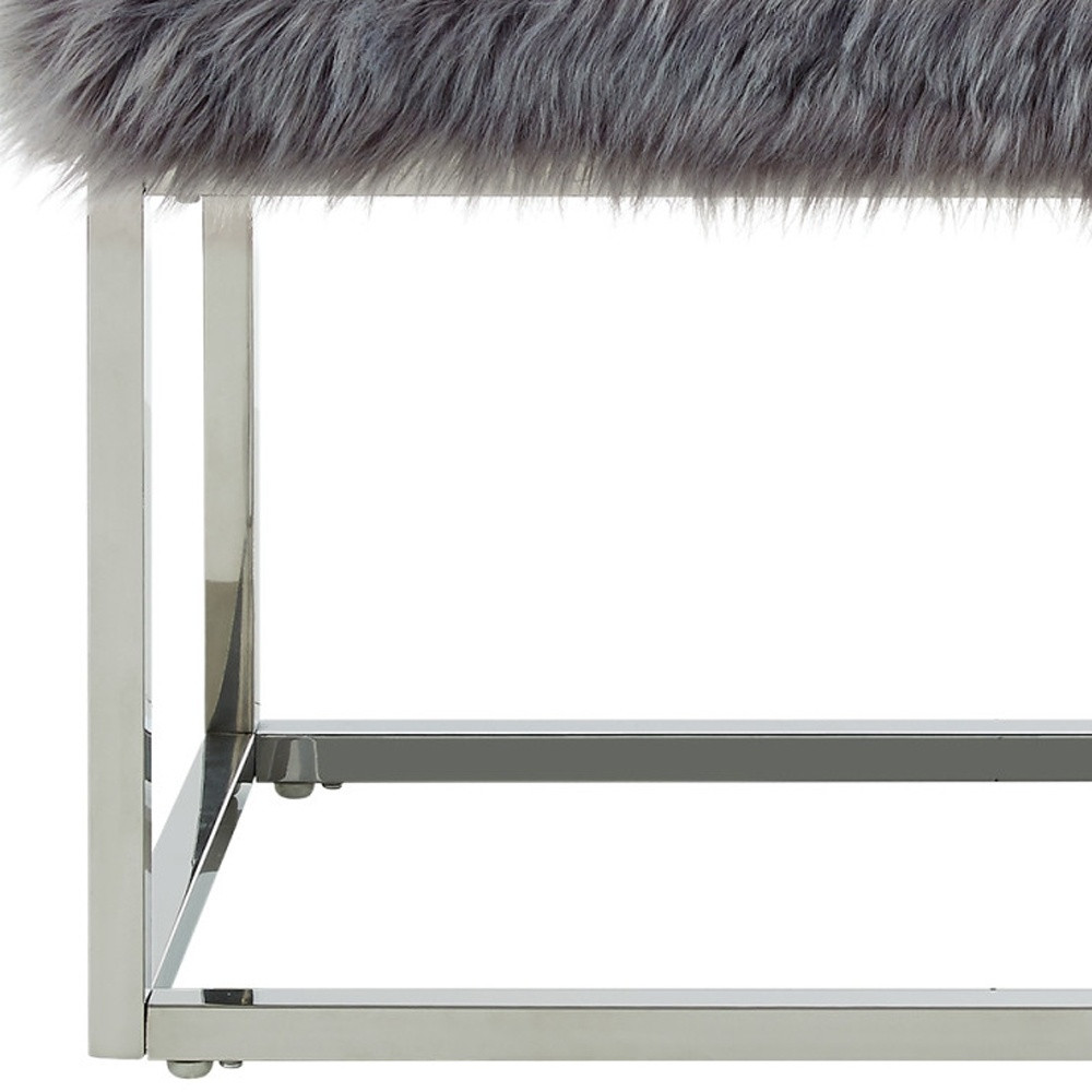 40" Modern Glam Gray Faux Fur Bench with Silver Base 7 40" Modern Glam Gray Faux Fur Bench with Silver Base - Image 7