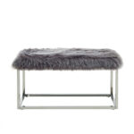 40" Modern Glam Gray Faux Fur Bench with Silver Base 17 40" Modern Glam Gray Faux Fur Bench with Silver Base
