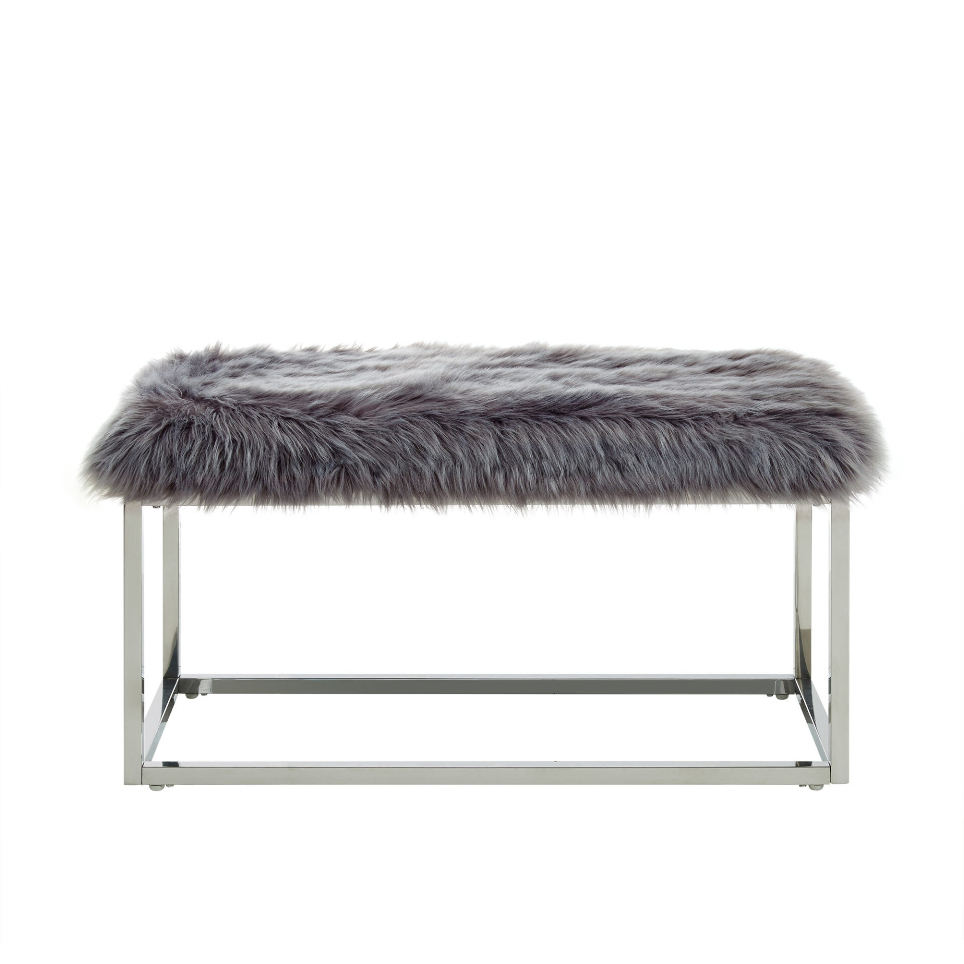 40" Modern Glam Gray Faux Fur Bench with Silver Base 8 40" Modern Glam Gray Faux Fur Bench with Silver Base - Image 8