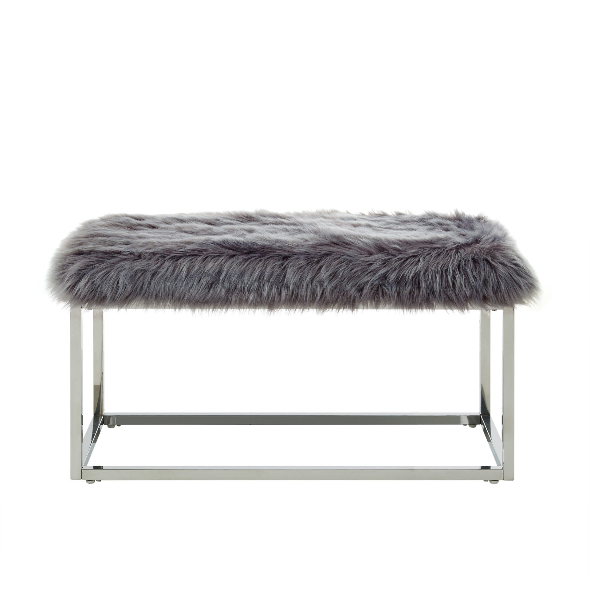 40" Modern Glam Gray Faux Fur Bench with Silver Base 1 40" Modern Glam Gray Faux Fur Bench with Silver Base