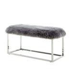40" Modern Glam Gray Faux Fur Bench with Silver Base 12 40" Modern Glam Gray Faux Fur Bench with Silver Base