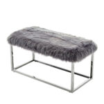 40" Modern Glam Gray Faux Fur Bench with Silver Base 13 40" Modern Glam Gray Faux Fur Bench with Silver Base