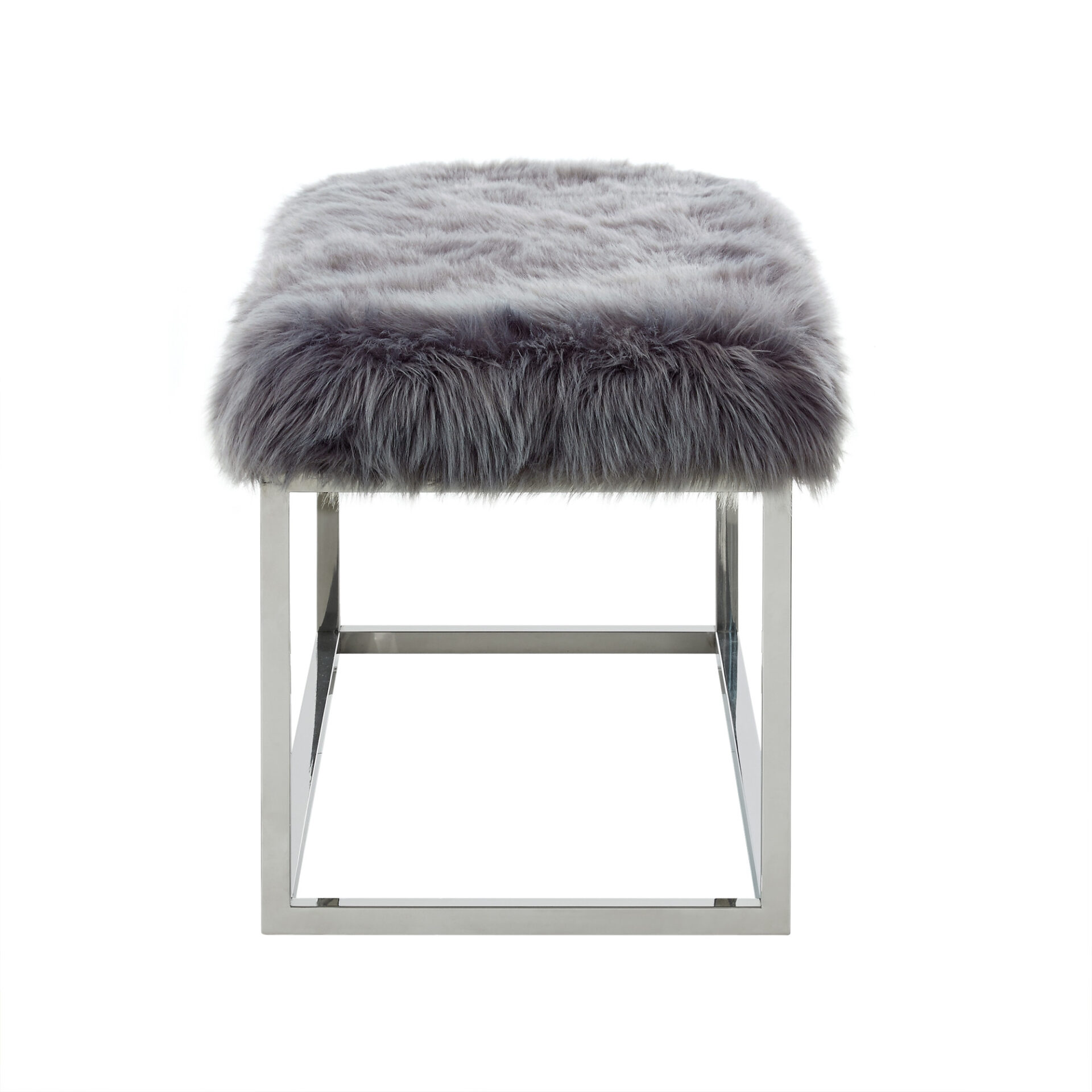 40" Modern Glam Gray Faux Fur Bench with Silver Base 5 40" Modern Glam Gray Faux Fur Bench with Silver Base - Image 5