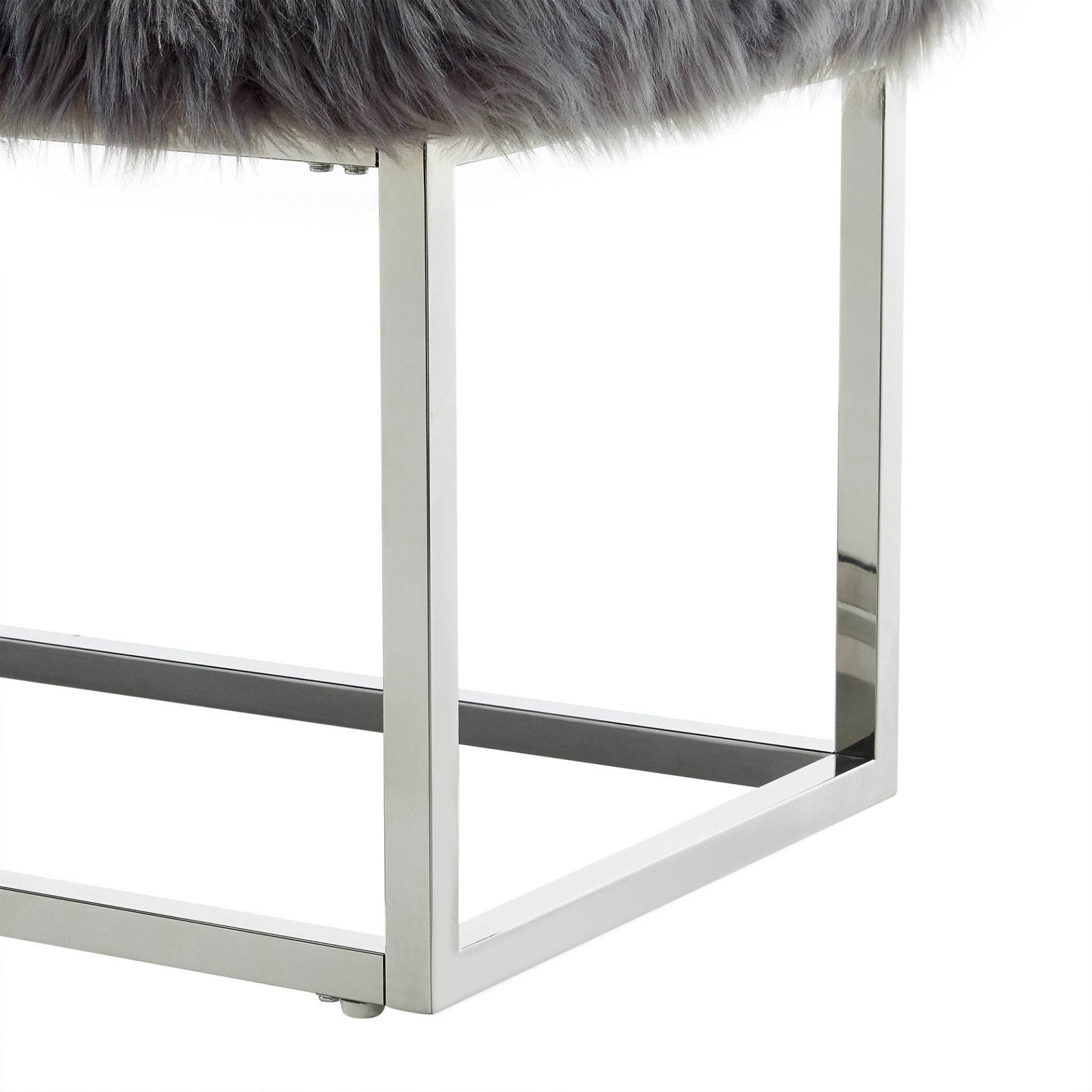 40" Modern Glam Gray Faux Fur Bench with Silver Base 6 40" Modern Glam Gray Faux Fur Bench with Silver Base - Image 6