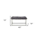 40" Modern Glam Gray Faux Fur Bench with Silver Base 18 40" Modern Glam Gray Faux Fur Bench with Silver Base