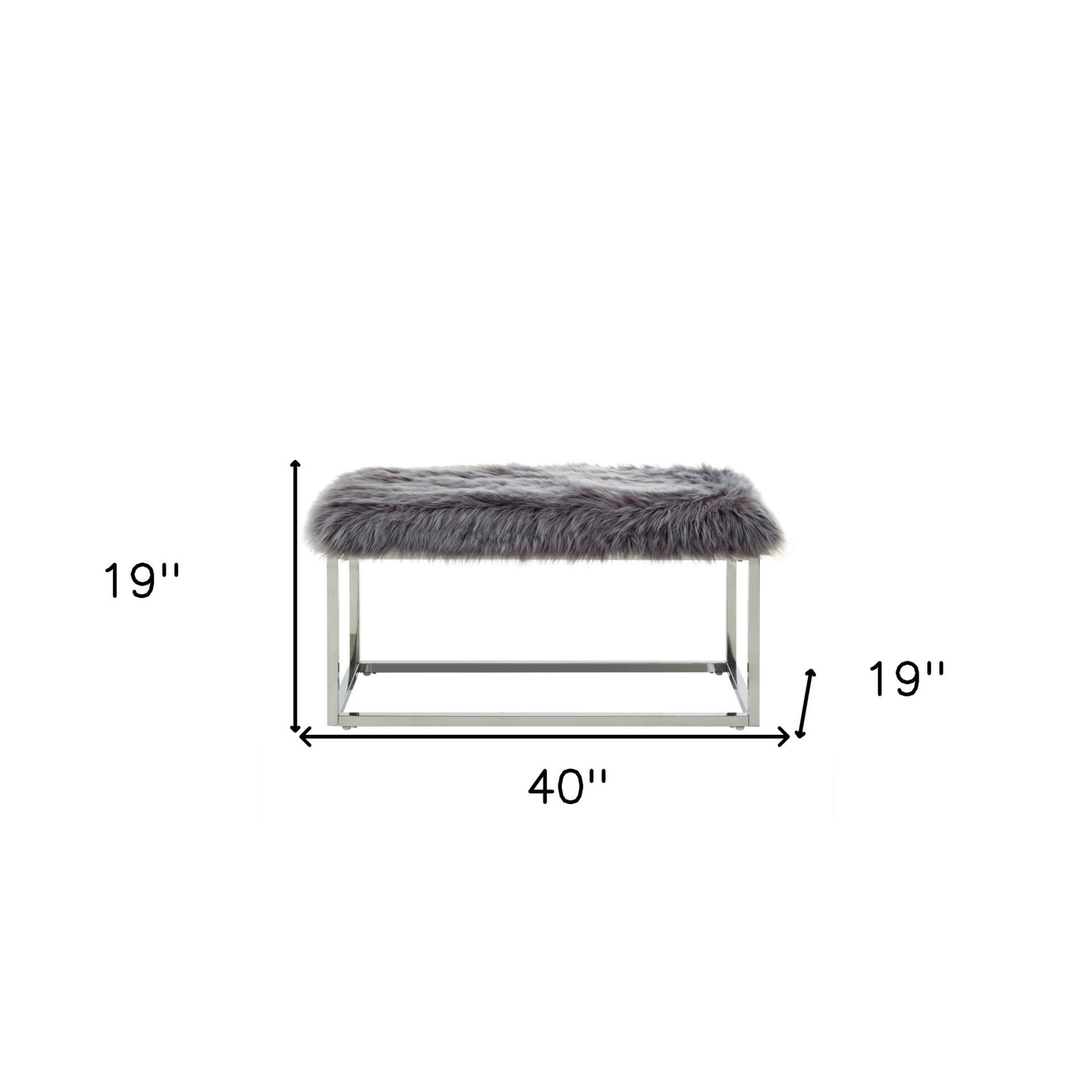 40" Modern Glam Gray Faux Fur Bench with Silver Base 9 40" Modern Glam Gray Faux Fur Bench with Silver Base - Image 9