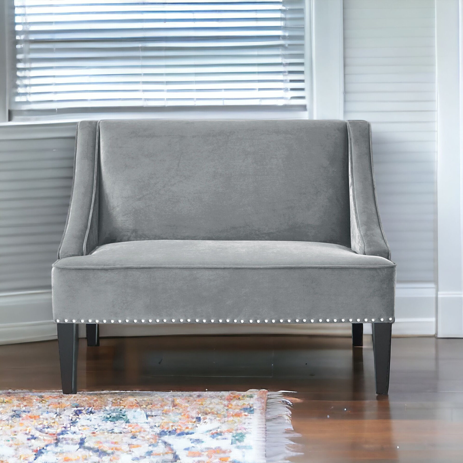 45" Gray and Brown Modern Velvet Upholstered Bench with Back 2 45" Gray and Brown Modern Velvet Upholstered Bench with Back - Image 2