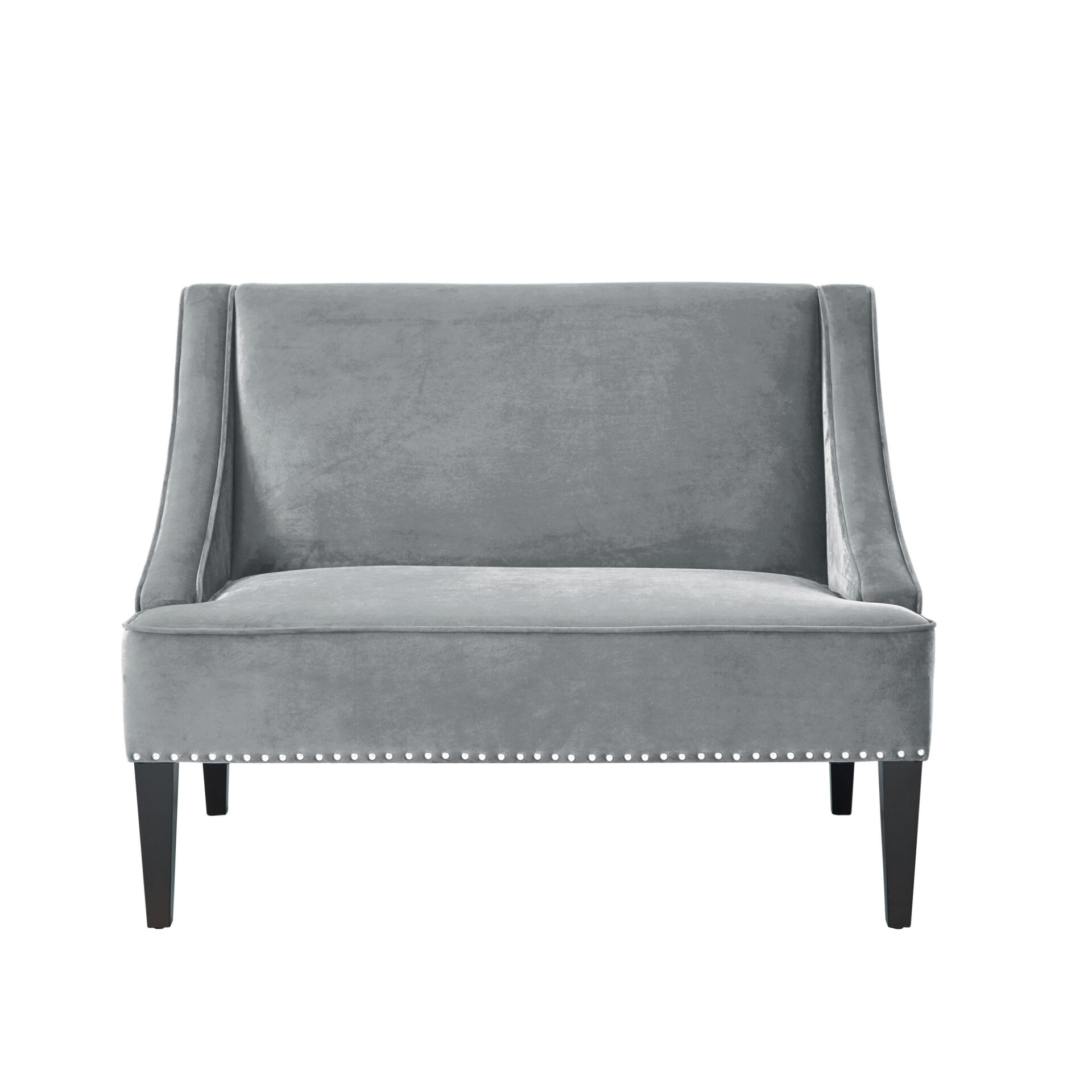 45" Gray and Brown Modern Velvet Upholstered Bench with Back 1 45" Gray and Brown Modern Velvet Upholstered Bench with Back