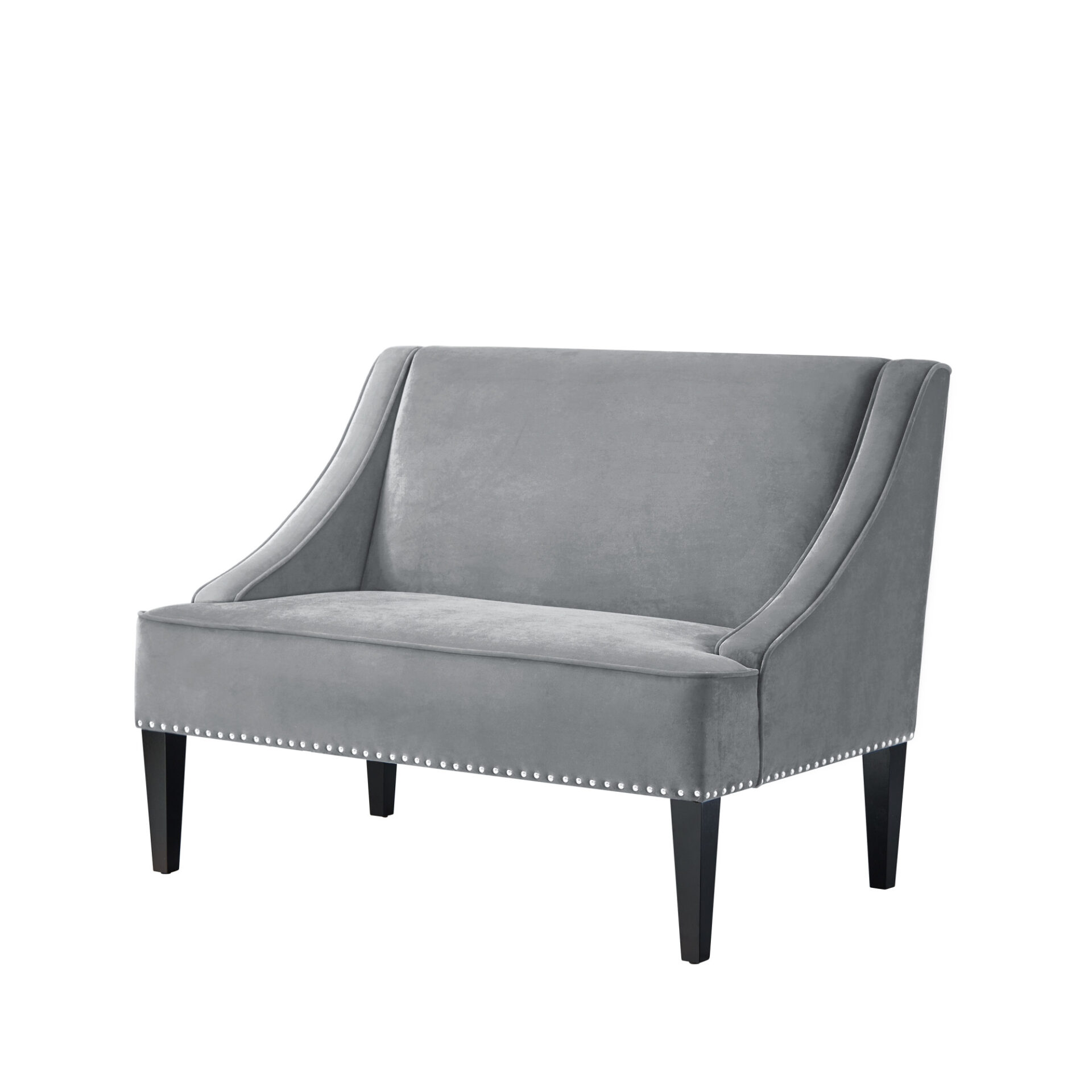 45" Gray and Brown Modern Velvet Upholstered Bench with Back 3 45" Gray and Brown Modern Velvet Upholstered Bench with Back - Image 3
