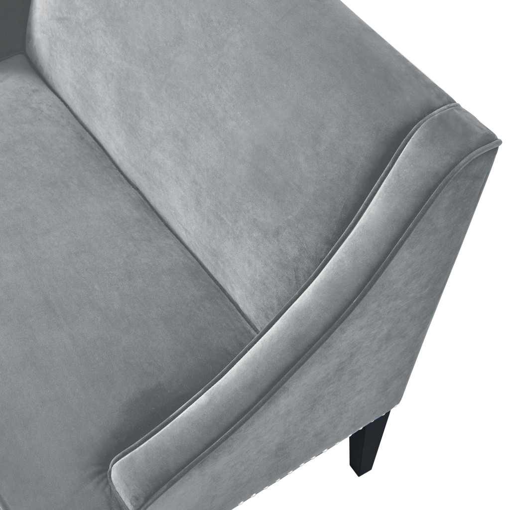 45" Gray and Brown Modern Velvet Upholstered Bench with Back 6 45" Gray and Brown Modern Velvet Upholstered Bench with Back - Image 6