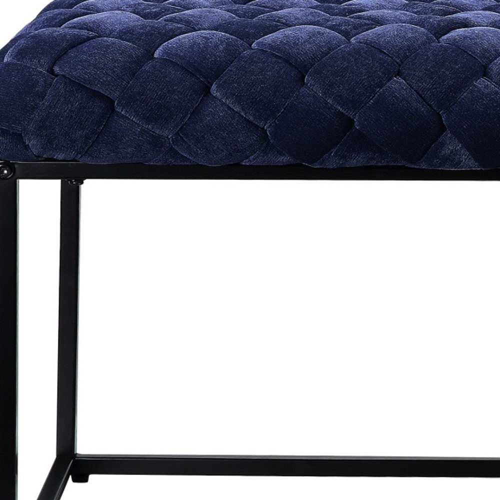 39" Navy Blue Velvet Upholstered Bench with Black Metal Frame 4 39" Navy Blue Velvet Upholstered Bench with Black Metal Frame - Image 4