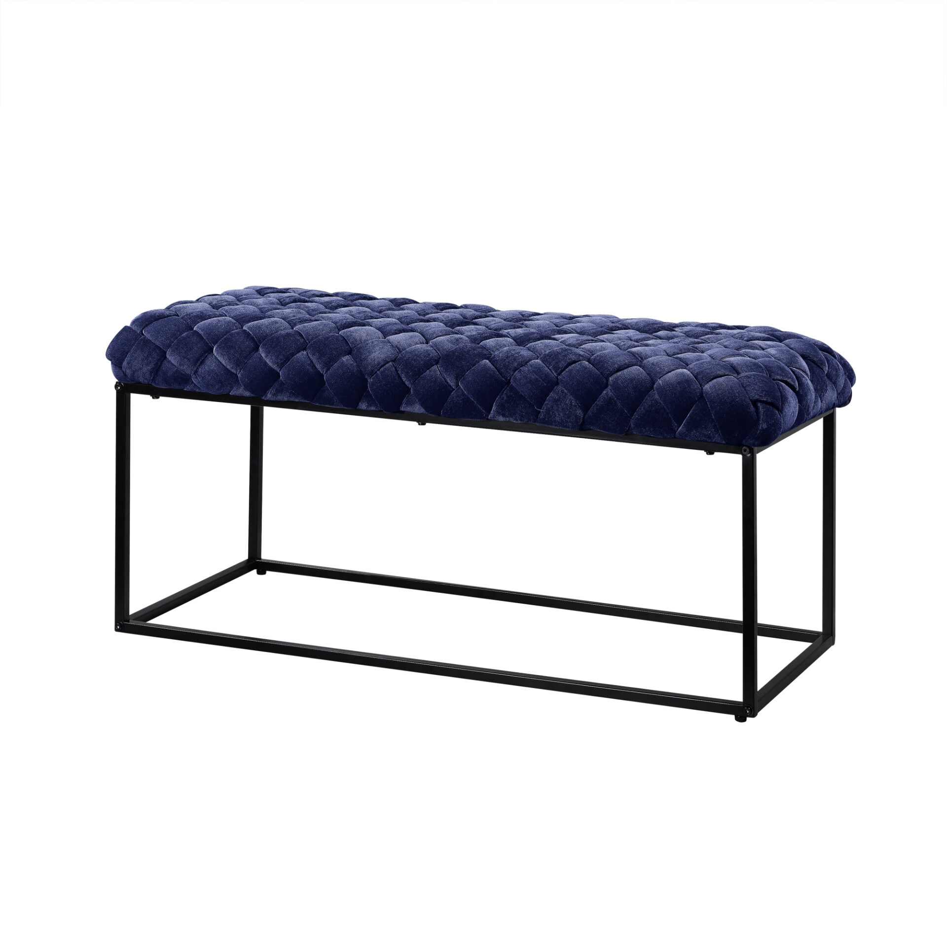 39" Navy Blue Velvet Upholstered Bench with Black Metal Frame 3 39" Navy Blue Velvet Upholstered Bench with Black Metal Frame - Image 3