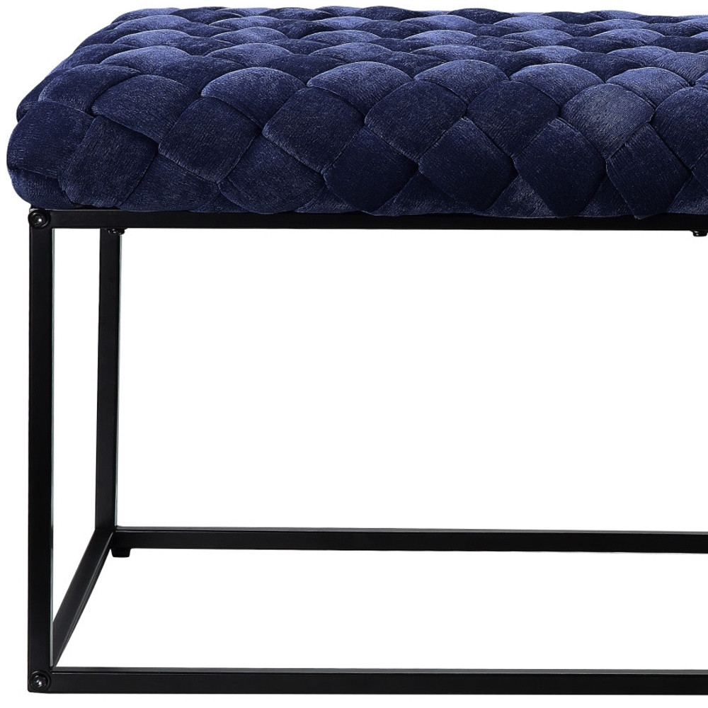 39" Navy Blue Velvet Upholstered Bench with Black Metal Frame 5 39" Navy Blue Velvet Upholstered Bench with Black Metal Frame - Image 5