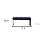 39" Navy Blue Velvet Upholstered Bench with Black Metal Frame 12 39" Navy Blue Velvet Upholstered Bench with Black Metal Frame