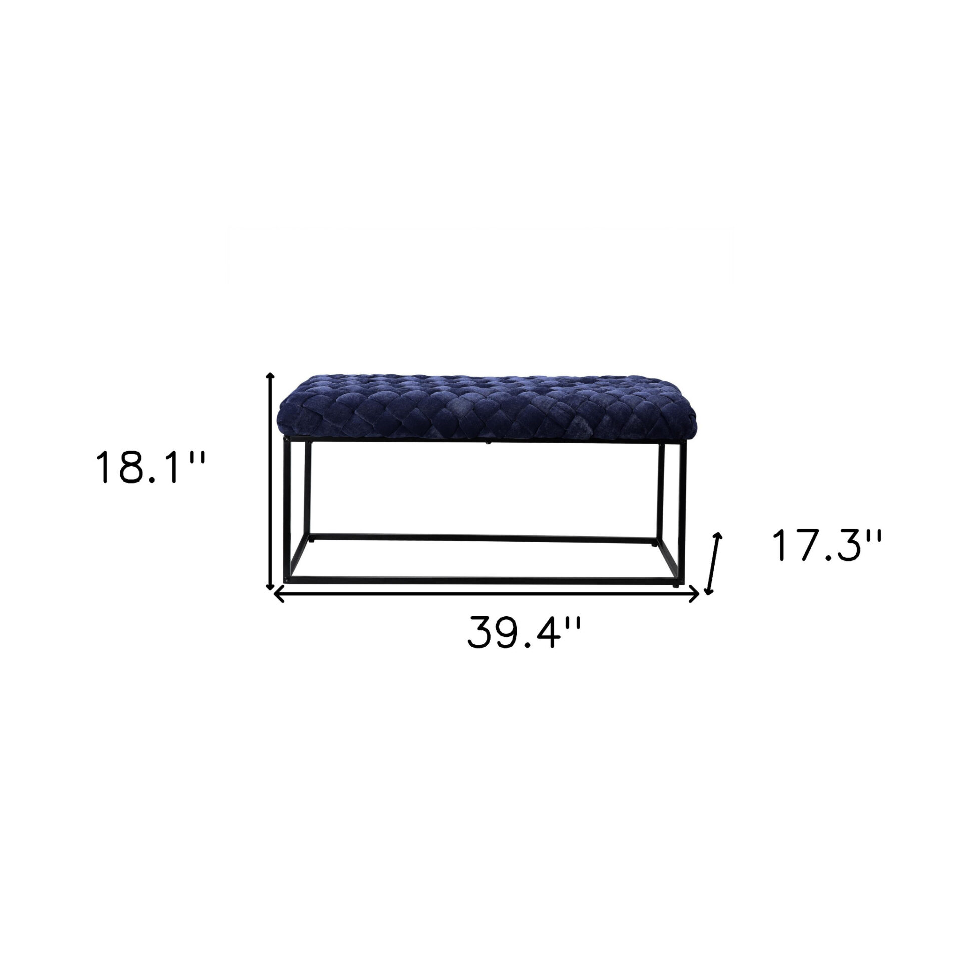 39" Navy Blue Velvet Upholstered Bench with Black Metal Frame 6 39" Navy Blue Velvet Upholstered Bench with Black Metal Frame - Image 6