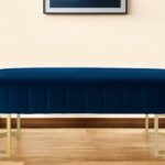 53" Navy Blue Velvet Bench with Gold Metal Legs 8 53" Navy Blue Velvet Bench with Gold Metal Legs