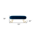 53" Navy Blue Velvet Bench with Gold Metal Legs 12 53" Navy Blue Velvet Bench with Gold Metal Legs
