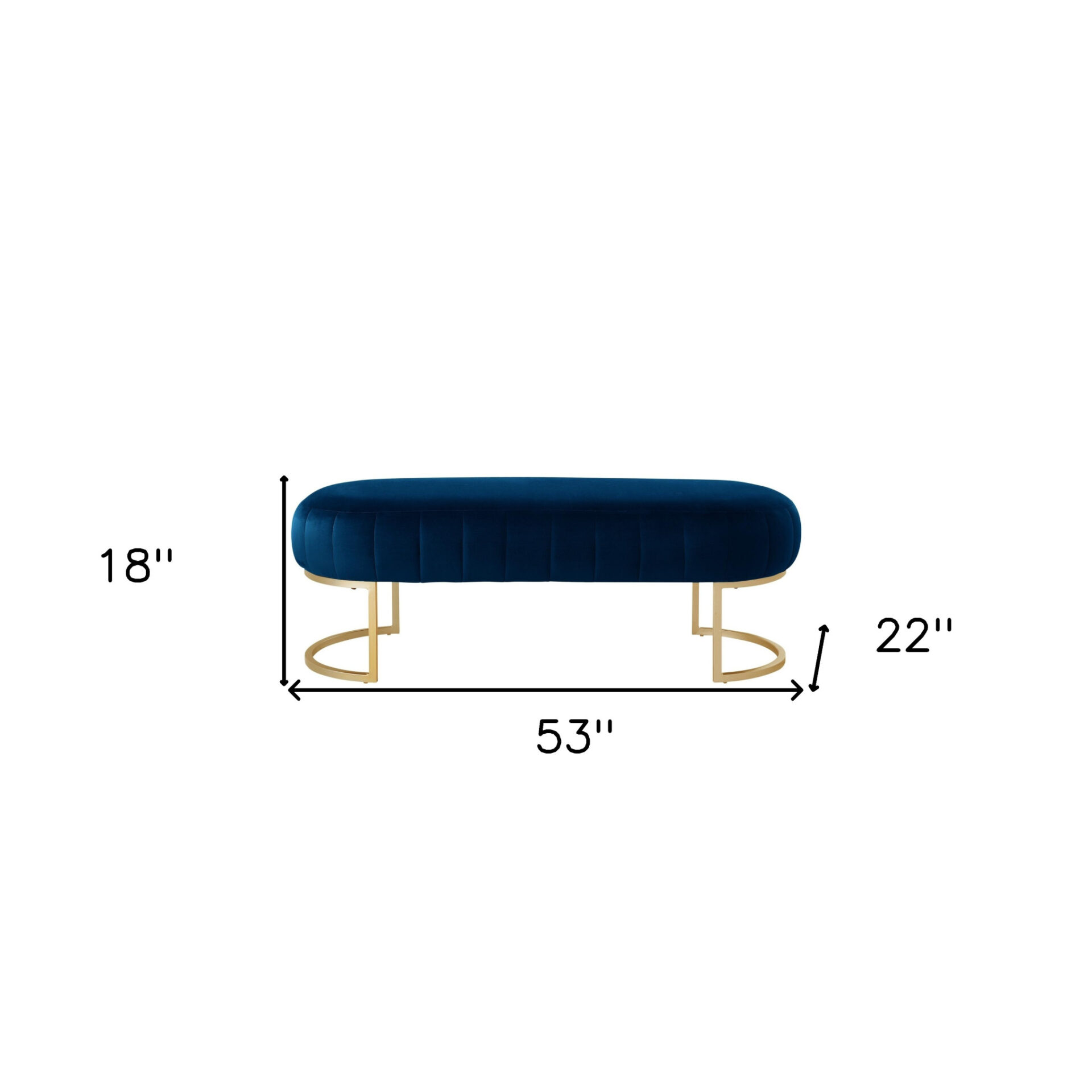 53" Navy Blue Velvet Bench with Gold Metal Legs 6 53" Navy Blue Velvet Bench with Gold Metal Legs - Image 6