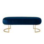 53" Navy Blue Velvet Bench with Gold Metal Legs 7 53" Navy Blue Velvet Bench with Gold Metal Legs