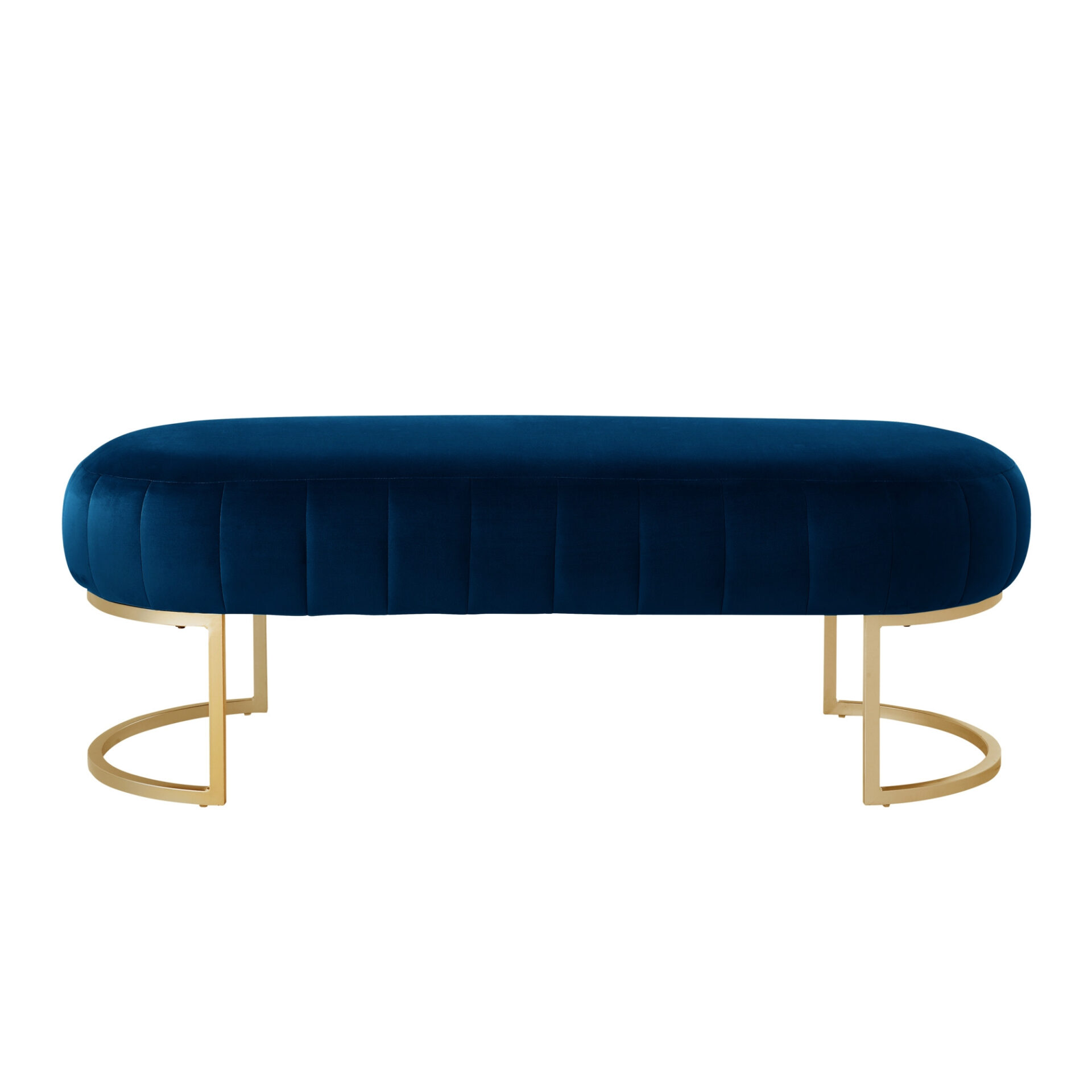 53" Navy Blue Velvet Bench with Gold Metal Legs 1 53" Navy Blue Velvet Bench with Gold Metal Legs