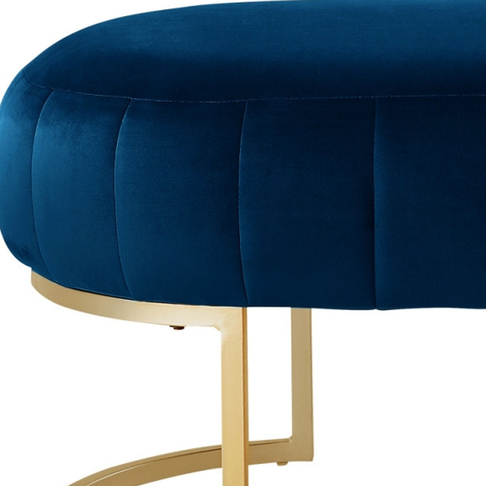 53" Navy Blue Velvet Bench with Gold Metal Legs 4 53" Navy Blue Velvet Bench with Gold Metal Legs - Image 4
