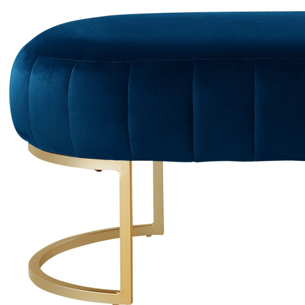 53" Navy Blue Velvet Bench with Gold Metal Legs 5 53" Navy Blue Velvet Bench with Gold Metal Legs - Image 5