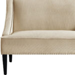 45" Beige and Black Upholstered Linen Bench with Back Support