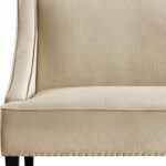 45" Beige and Black Upholstered Linen Bench with Back Support