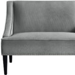 45" Light Gray and Black Upholstered Bench with Backrest