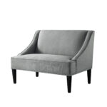 45" Light Gray and Black Upholstered Bench with Backrest