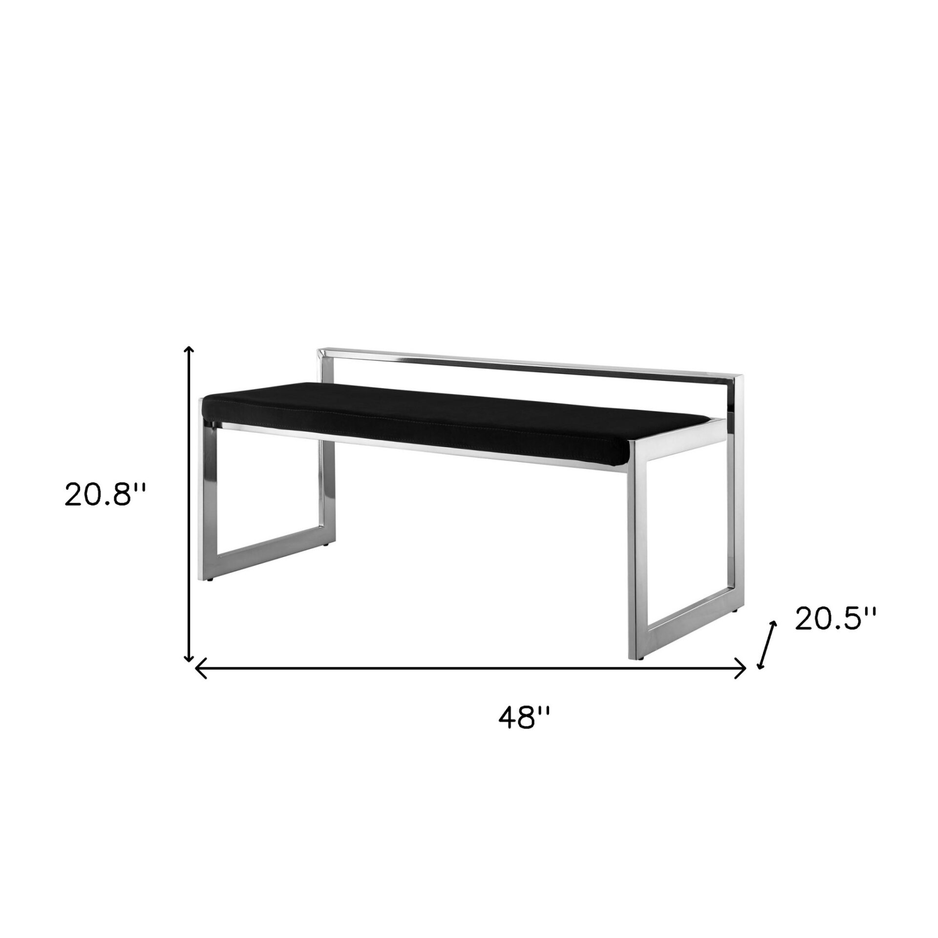 48" Black and Silver Velvet Upholstered Entryway Bench 4 48" Black and Silver Velvet Upholstered Entryway Bench - Image 4
