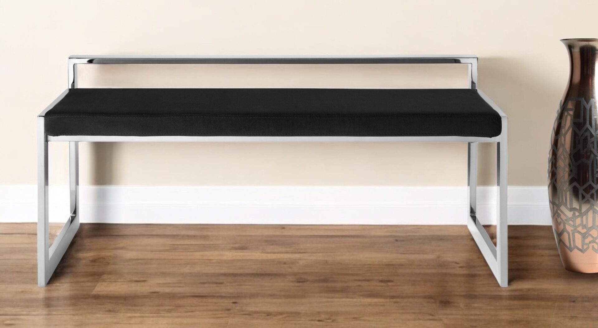 48" Black and Silver Velvet Upholstered Entryway Bench 1 48" Black and Silver Velvet Upholstered Entryway Bench
