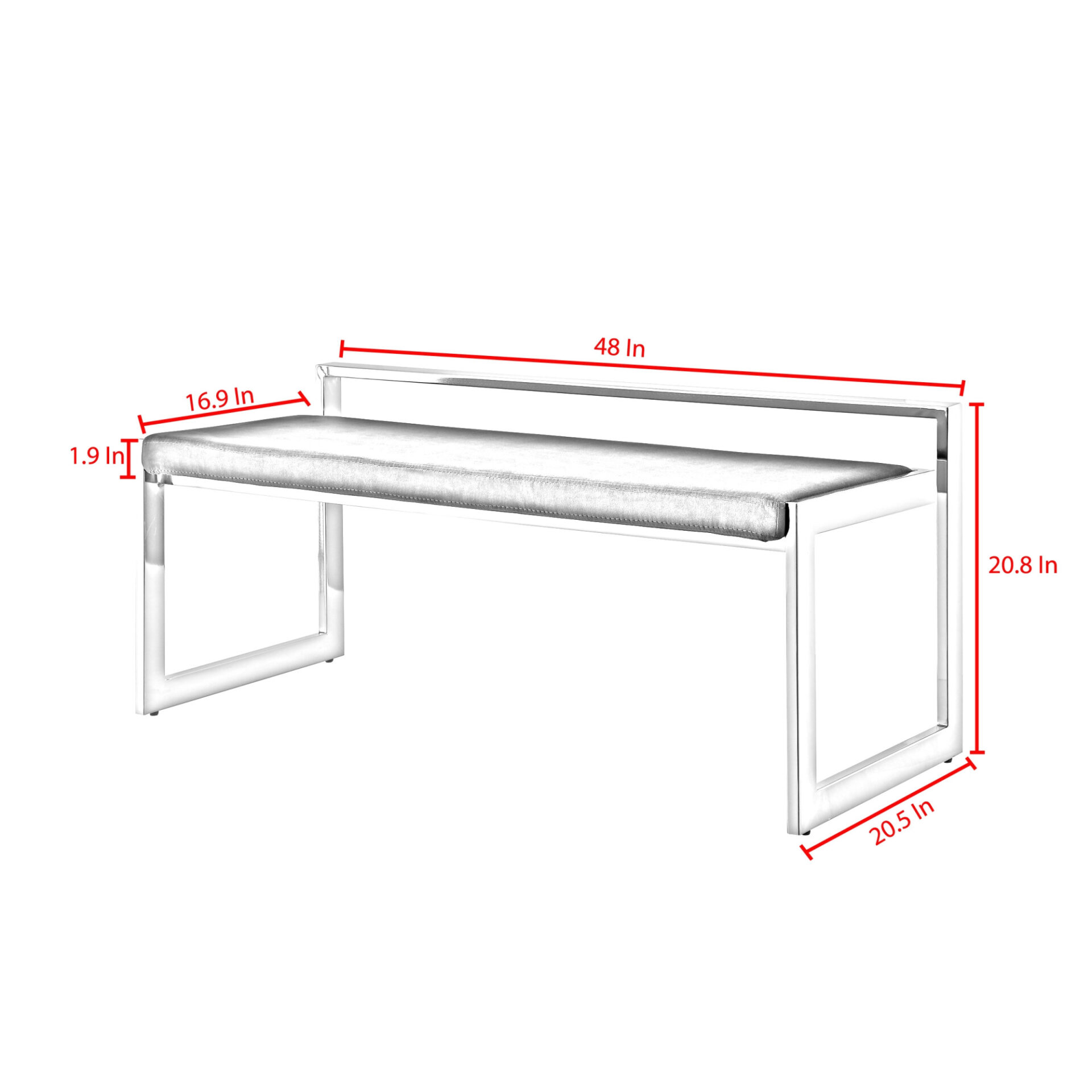 48" Black and Silver Velvet Upholstered Entryway Bench 5 48" Black and Silver Velvet Upholstered Entryway Bench - Image 5