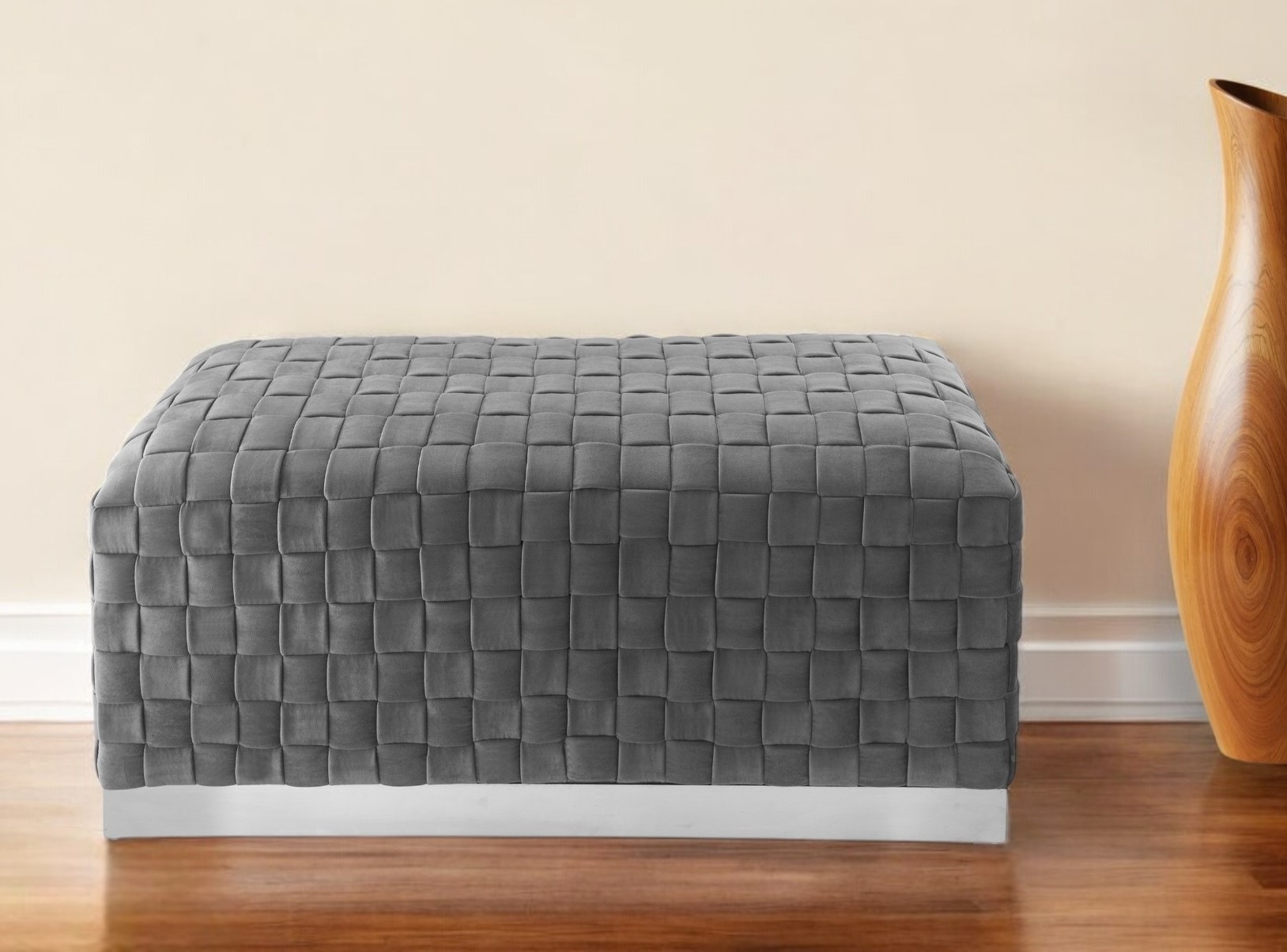 40" Gray and Silver Velvet Upholstered Bench with Metal Frame 1 40" Gray and Silver Velvet Upholstered Bench with Metal Frame