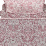 53" Red and Ivory Paisley Upholstered Linen Bench with Pillows 12 53" Red and Ivory Paisley Upholstered Linen Bench with Pillows