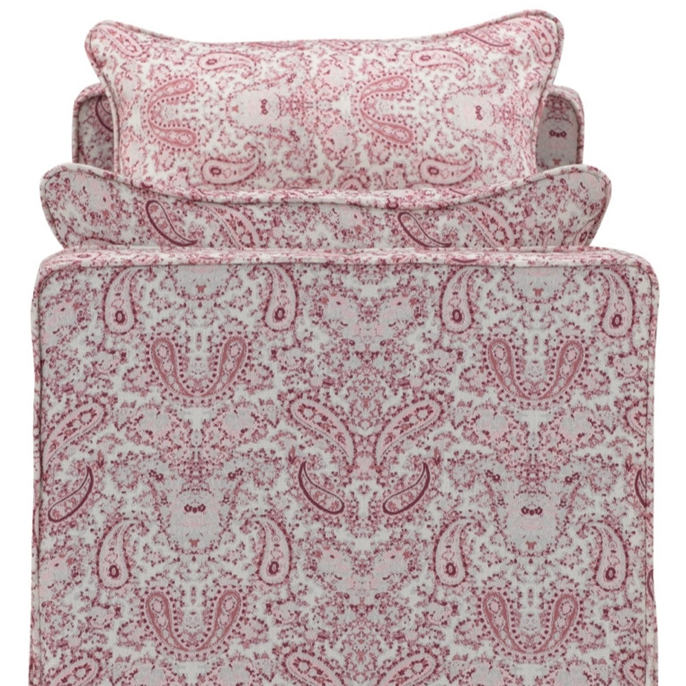 53" Red and Ivory Paisley Upholstered Linen Bench with Pillows 5 53" Red and Ivory Paisley Upholstered Linen Bench with Pillows - Image 5
