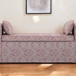 53" Red and Ivory Paisley Upholstered Linen Bench with Pillows 9 53" Red and Ivory Paisley Upholstered Linen Bench with Pillows