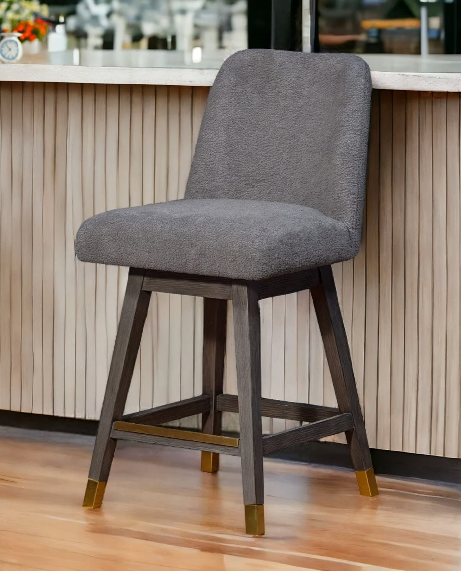 26-Inch Gray Solid Wood Swivel Bar Stool With Back 1 26-Inch Gray Solid Wood Swivel Bar Stool With Back