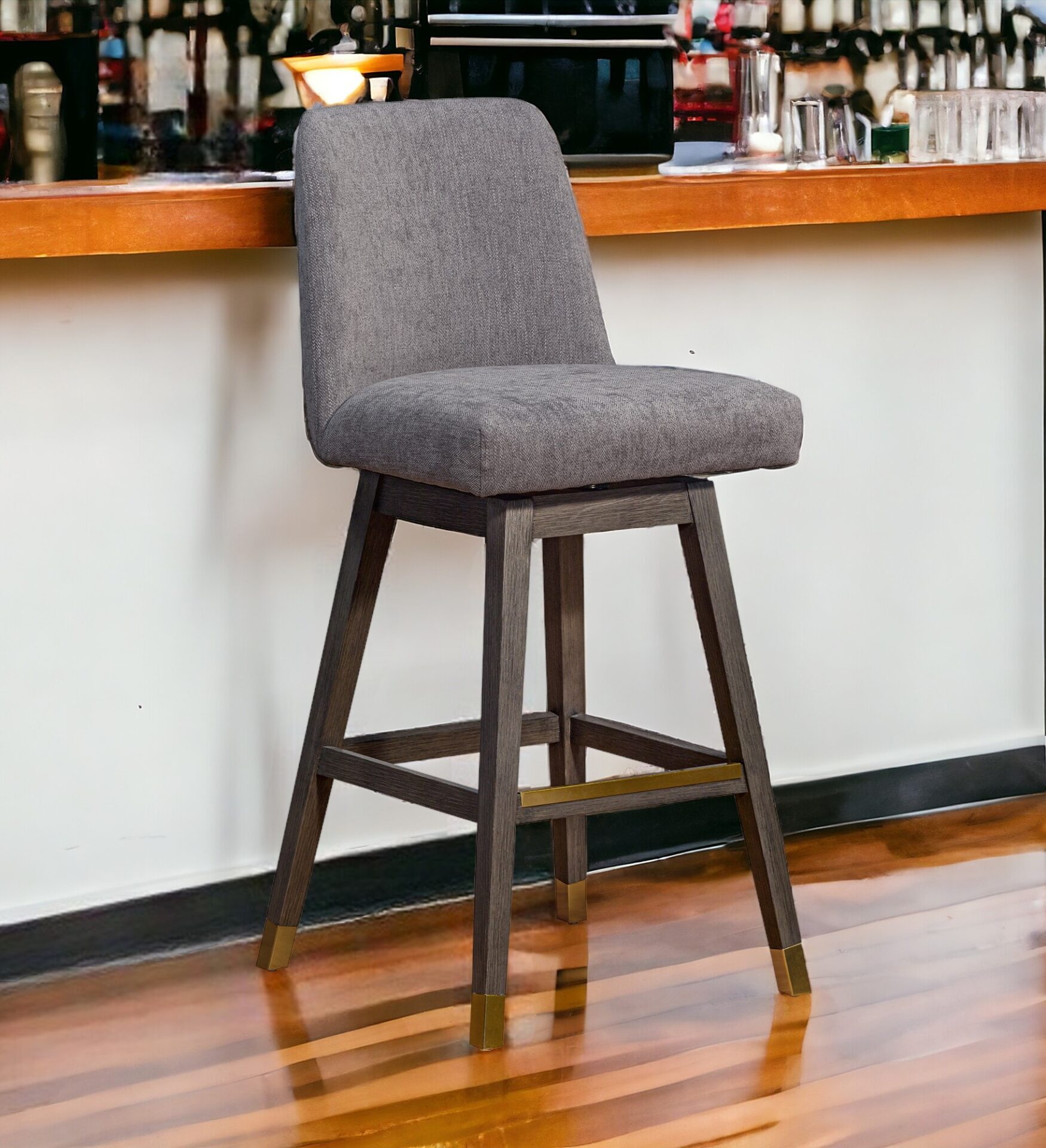 30-Inch Gray and Brown Swivel Bar Stool with Footrest 1 30-Inch Gray and Brown Swivel Bar Stool with Footrest