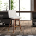 26 Inch Beige and Brown Swivel Bar Stool With Footrest